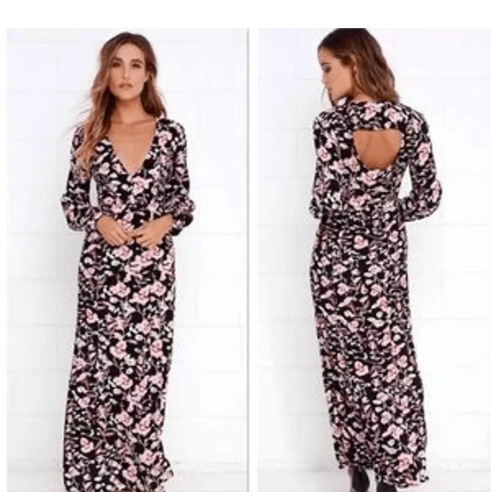 Minkpink Black Floral Long Sleeve Maxi Dress